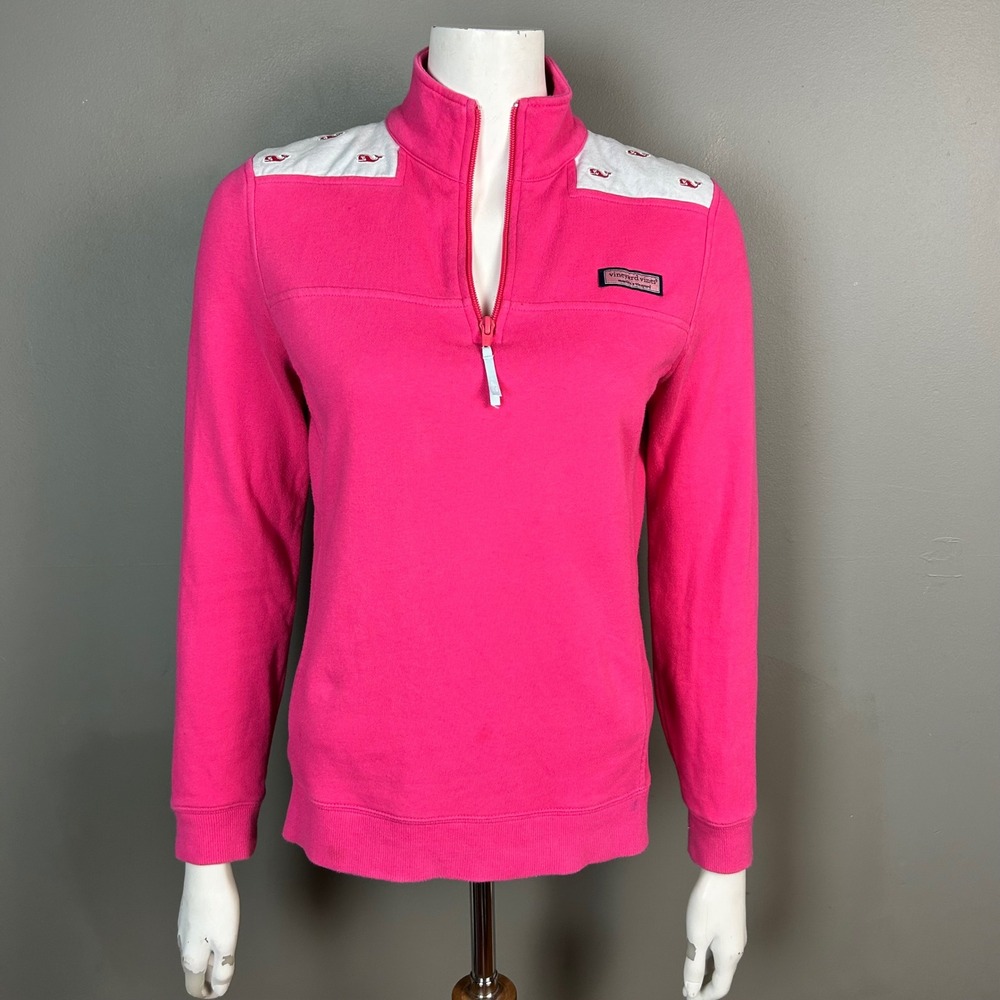 Vineyard Vines Pullover women's XS Pink Quarter Zip Whale Print Shoulder Patch